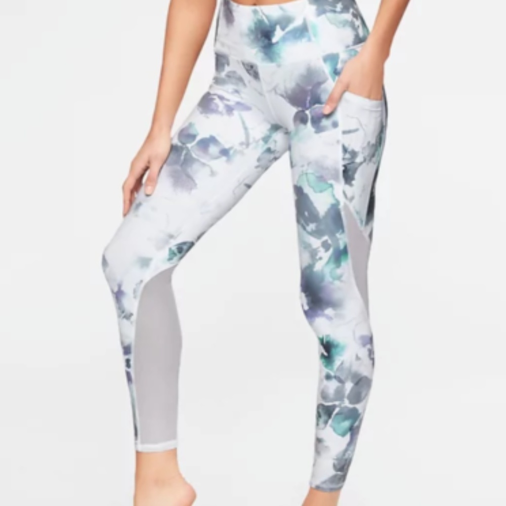 NWOT Athleta Blue Floral Mudra Mesh Leggings